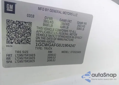 2018 Chevrolet Express 2500 Work Van from USA, damaged, VIN 1GCWGAFG0J1904247